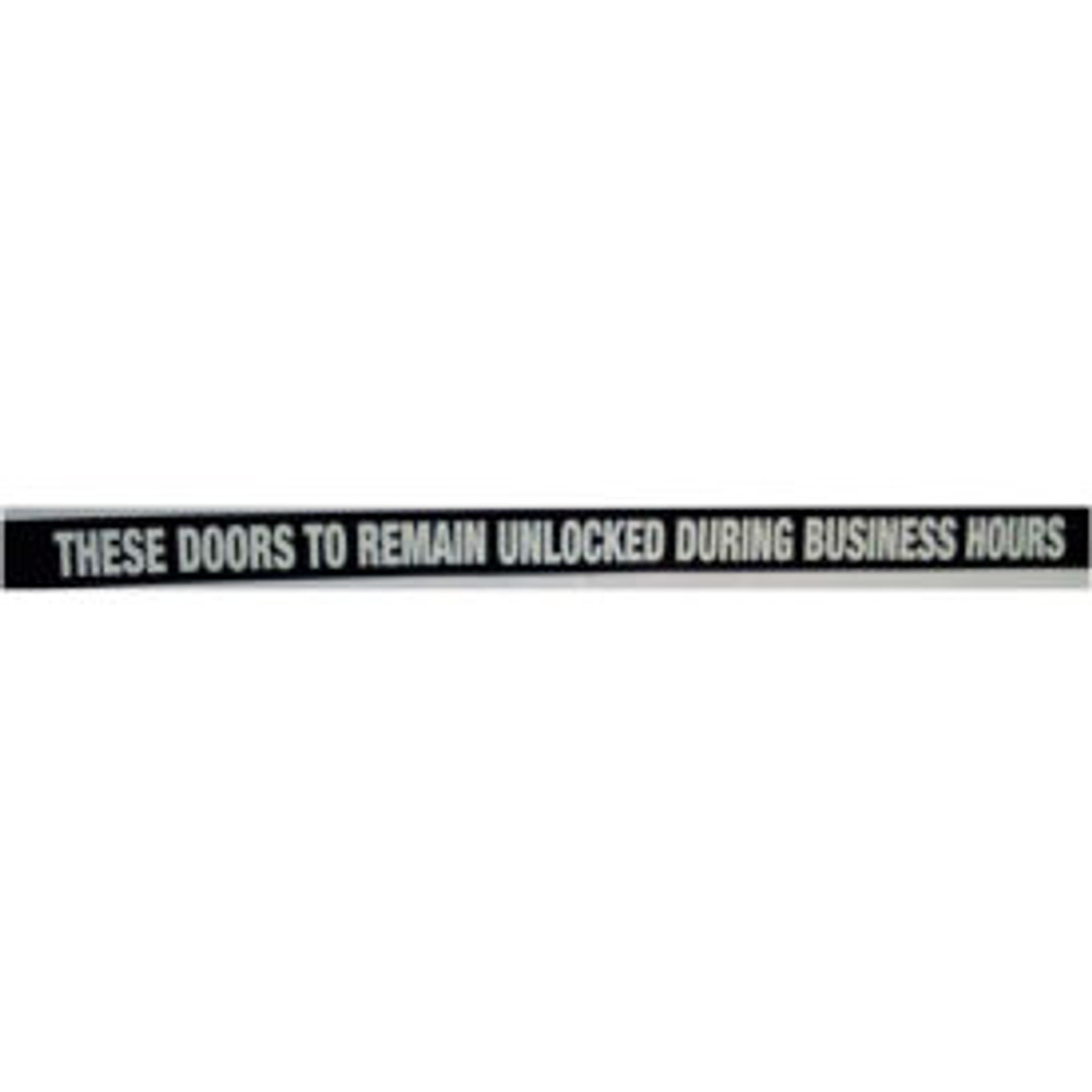 Don-Jo Mfg. Inc. Door Decal - These Doors to Remain Unlocked During Business Hours 1-1/2"" x 24"" White On Black p/n DD 4