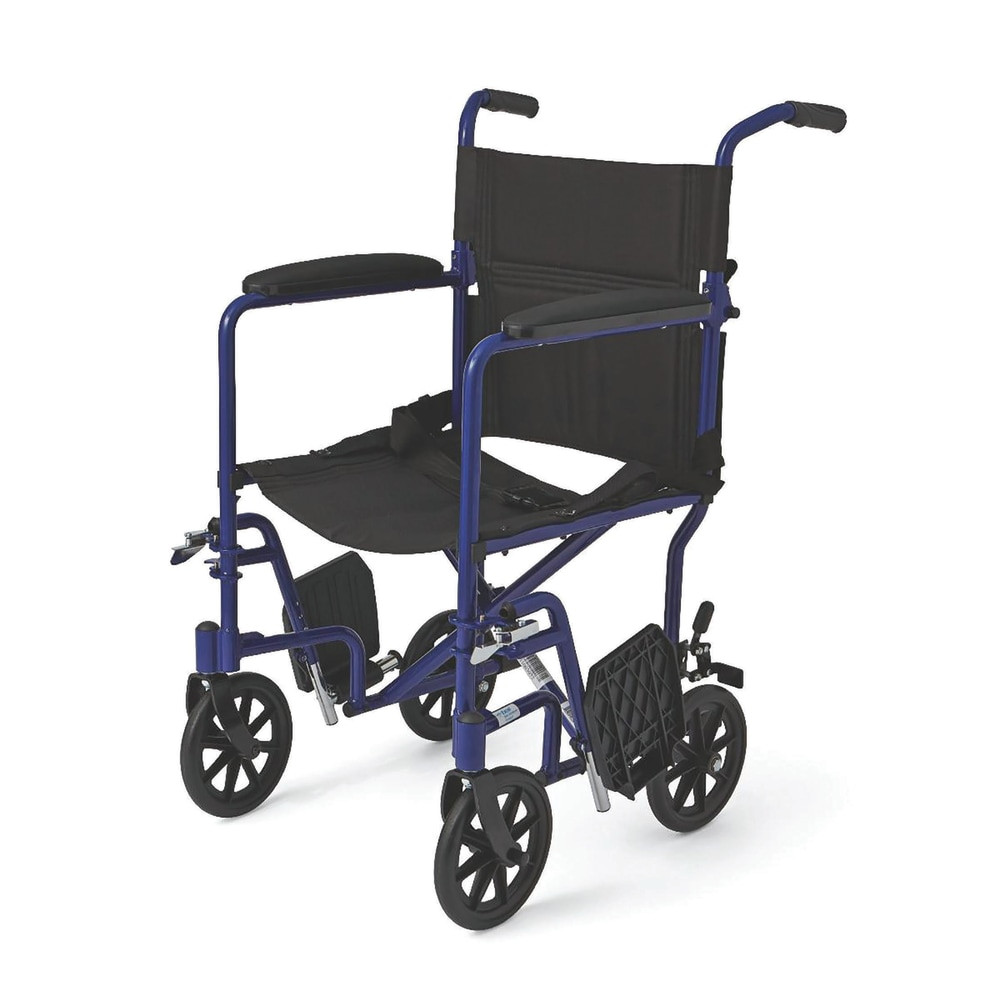 MEDLINE INDUSTRIES, INC. MDS808200ABE Medline Aluminum Transport Chair, 8in Wheels, Blue