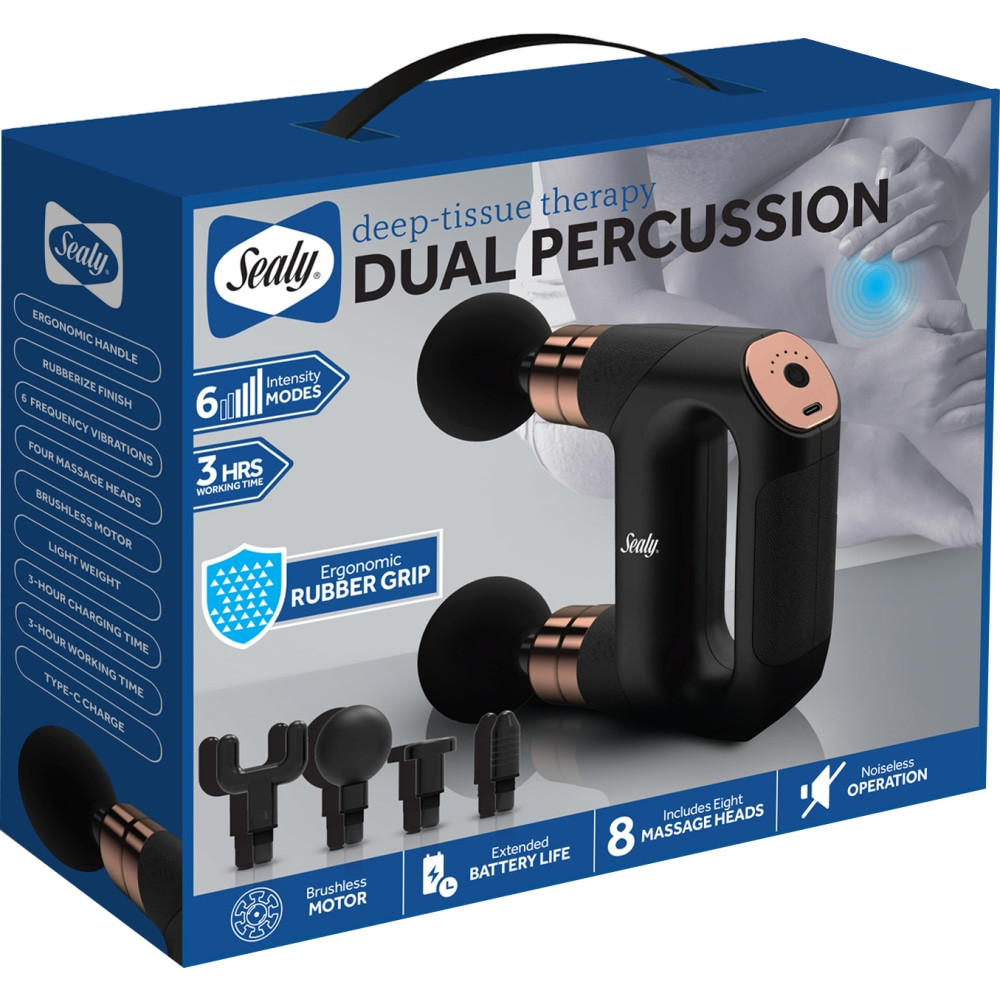 BYTECH NY, INC. SL-HW-MA-109-BK Sealy SL-HW-MA-109-BK Dual-Head Percussion Massage Gun, 12inH x 8inW x 2inD, Black
