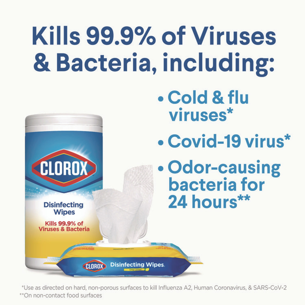 CLOROX SALES CO. 01656 Disinfecting Wipes, Bleach Free Cleaning Wipes, 1-Ply, 7 x 8, Fresh Scent, White, 75/Canister, 6 Canisters/Carton