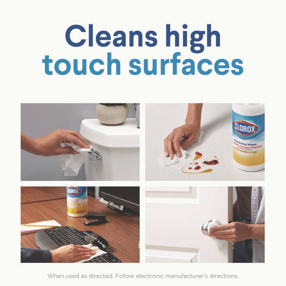 CLOROX SALES CO. 01656 Disinfecting Wipes, Bleach Free Cleaning Wipes, 1-Ply, 7 x 8, Fresh Scent, White, 75/Canister, 6 Canisters/Carton