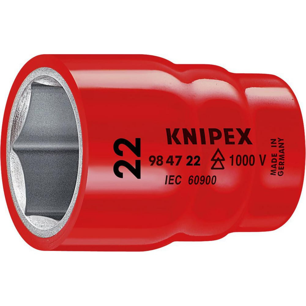 Knipex 98 47 22 Specialty Sockets; Socket Type: Square Drive ; Type: Socket ; Drive Size: 1/2 in ; Socket Size: 22 mm ; Hex Size (mm): 22.000 ; Finish: Chrome