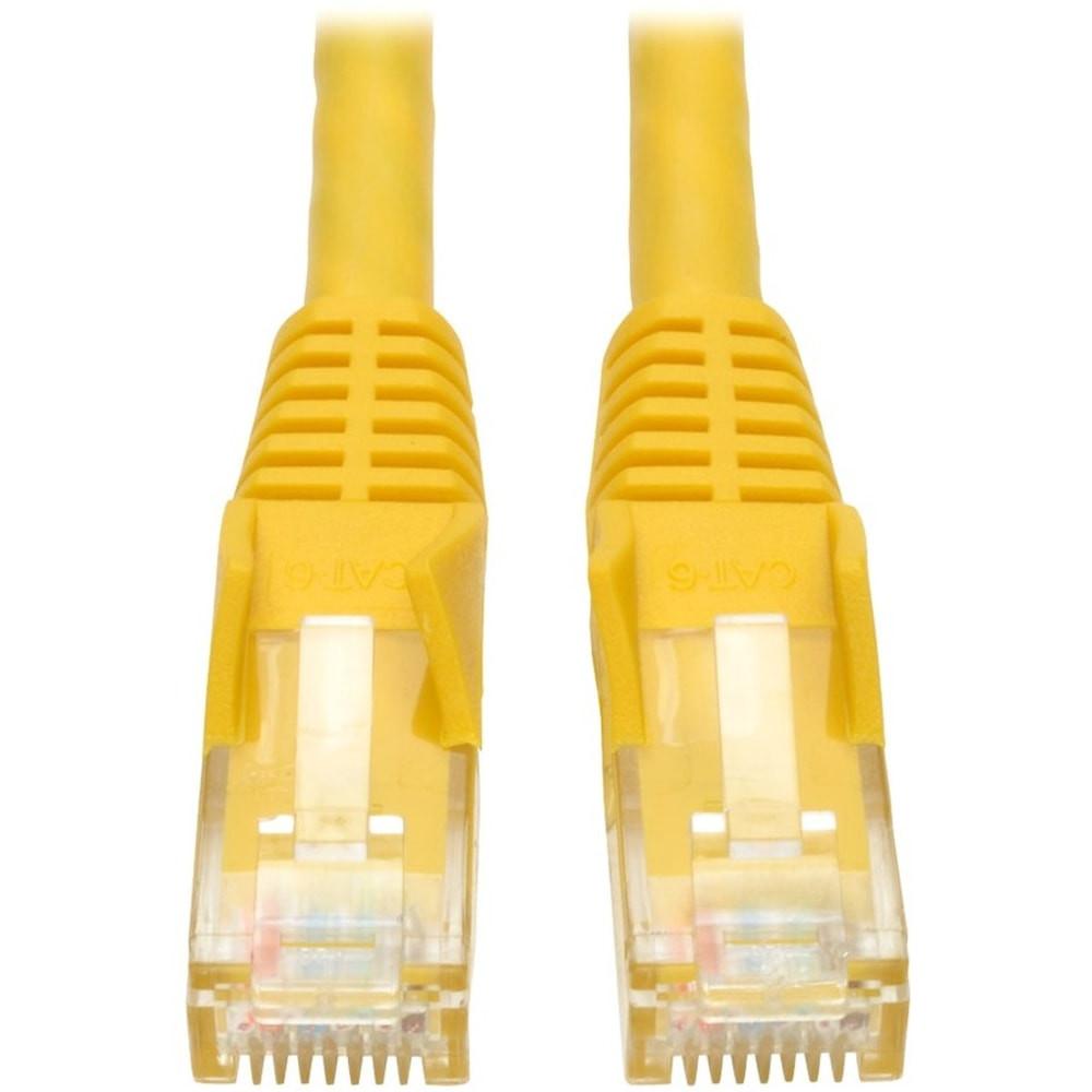 Enhanced performance. With tested frequencies up to 550 MHz, this patch cable supports high-speed data transmission, making it ideal for gigabit networks and Power over Ethernet (PoE) applications.  High-quality construction. The Eaton Tripp Lite Series Cat6 Gigabit Snagless Molded Ethernet Cable is designed with a PVC jacket and staggered pin configuration, ensuring durability and reliable connectivity for all your networking needs.  Universal compatibility. Featuring male RJ-45 connectors on both ends, this cable is compatible with a wide range of devices, ensuring a seamless connection for PCs and other network components.