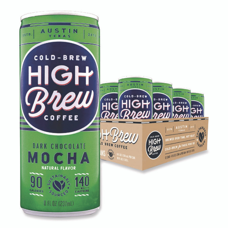 HIGH BREW COFFEE 00503 Cold Brew Coffee + Protein, Dark Chocolate Mocha, 8 oz Can, 12/Pack