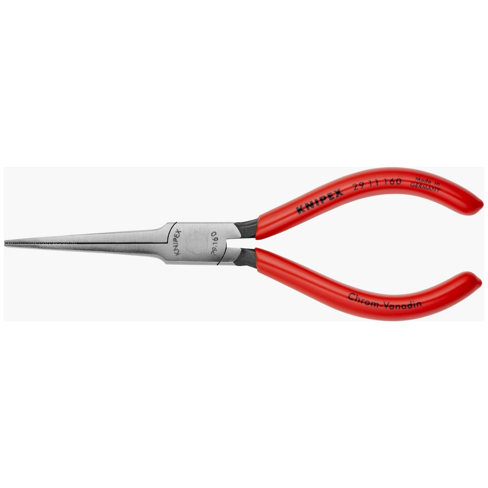 Knipex 29 11 160 Long Nose Pliers; Pliers Type: Flat Nose Pliers ; Jaw Texture: Crosshatch ; Jaw Length (Inch): 2-11/64 ; Jaw Width (Inch): 35/64 ; Jaw Bend: 0.44 ; Handle Type: Comfort Grip