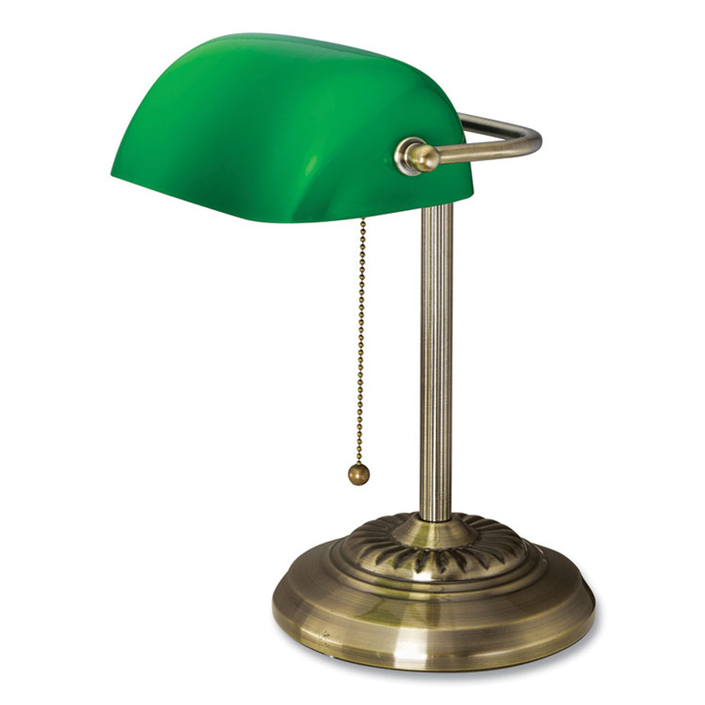 VICTORY LIGHT USA LLC V-Light 9B101AB LED Bankers Lamp with Green Shade, Cable Suspension Neck, 13.5" High, Antique Brass