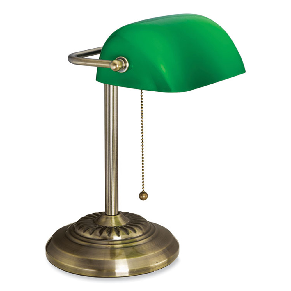 VICTORY LIGHT USA LLC V-Light 9B101AB LED Bankers Lamp with Green Shade, Cable Suspension Neck, 13.5" High, Antique Brass