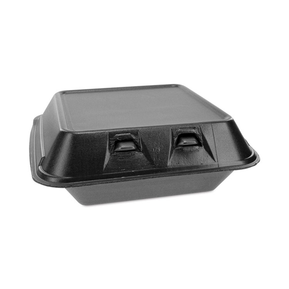 PACTIV EVERGREEN CORPORATION YHLB08010000 SmartLock Foam Hinged Lid Container, Medium, 8 x 8.5 x 3, Black, 150/Carton