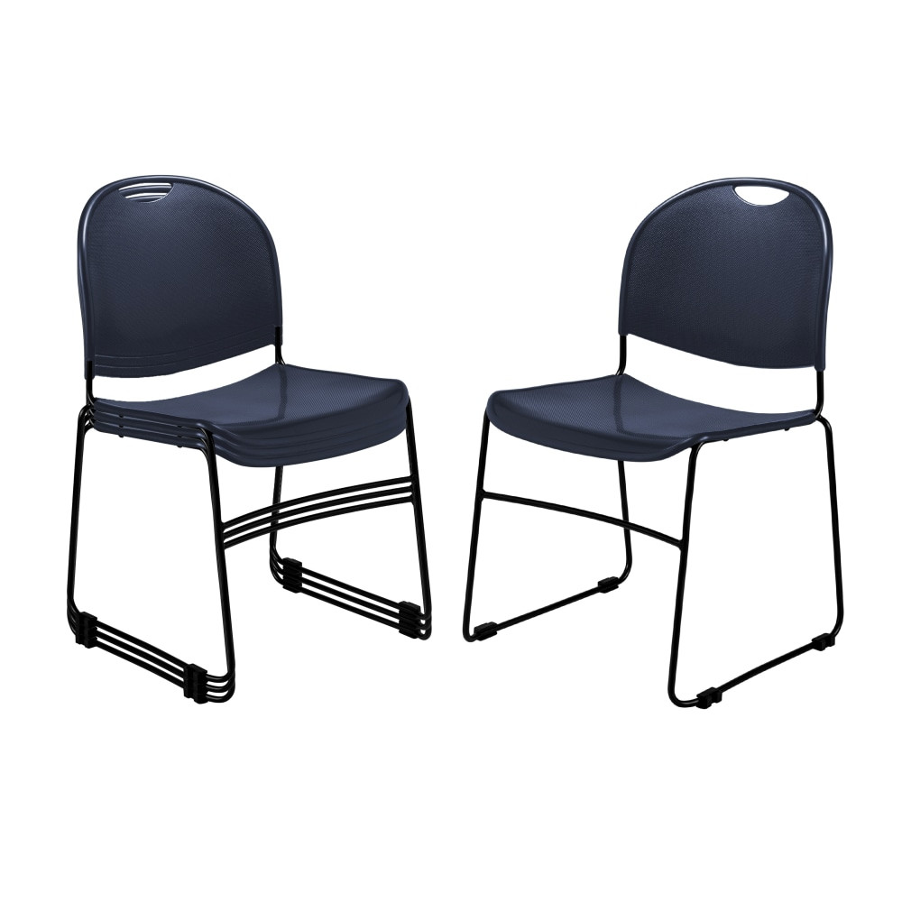 NATIONAL PUBLIC SEATING CORP National Public Seating 855-CL/4 Commercialine Multipurpose Ultra-Compact Stack Chairs, Navy/Black, Set Of 4 Chairs