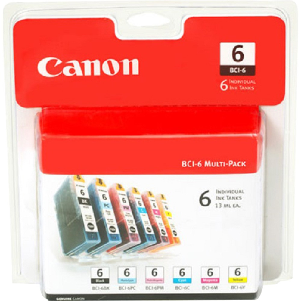 CANON USA, INC. Canon 4705A018  BCI-6 Black And Cyan, Light Cyan, Magenta, Light Magenta, Yellow Ink Cartridges, Pack Of 6, 4705A018