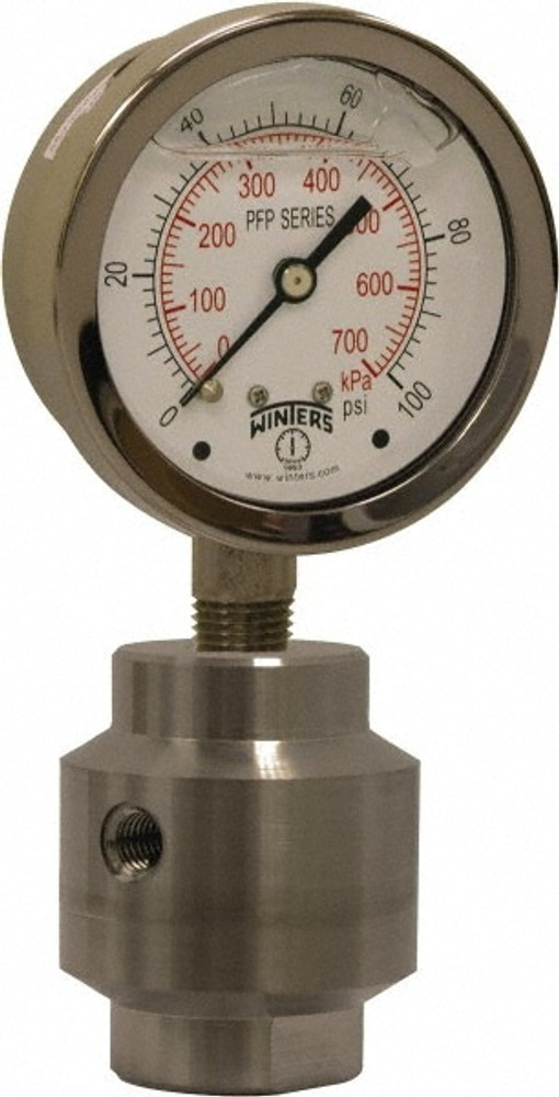 Winters PFP664SG/974SF. Pressure Gauge: 4" Dial, 1/2" Thread, NPT, Bottom Mount