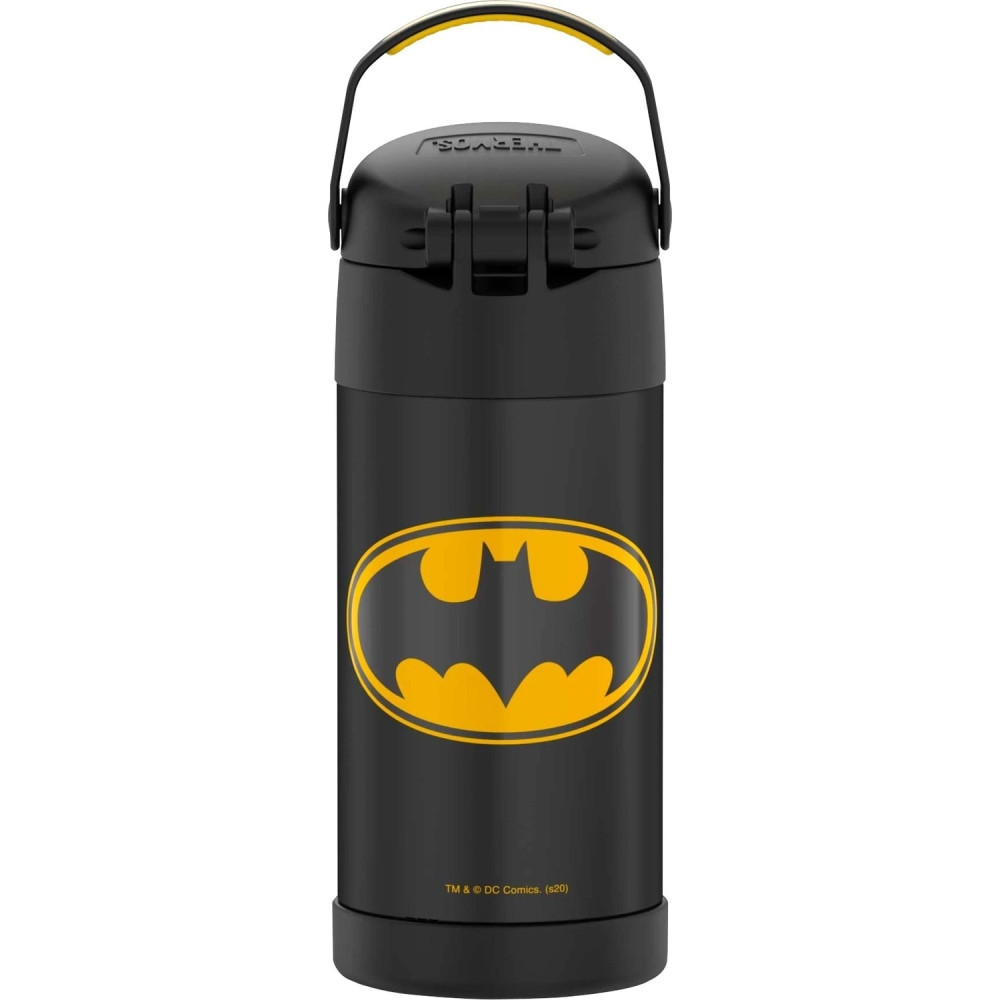 KING-SEELEY THERMOS/THERMOS Thermos F4100BM6  FUNtainer Water Bottle 12oz Batman - 12 fl oz - Yellow, Black - Stainless Steel, Silicone