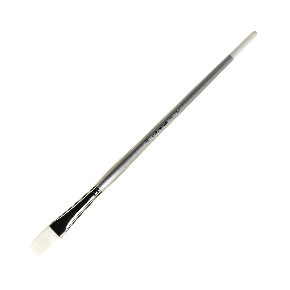 SILVER BRUSH LIMITED Silver Brush 1501LH-10  Silverwhite Series Long-Handle Paint Brush, Size 10, Flat Bristle, Synthetic, Silver/White