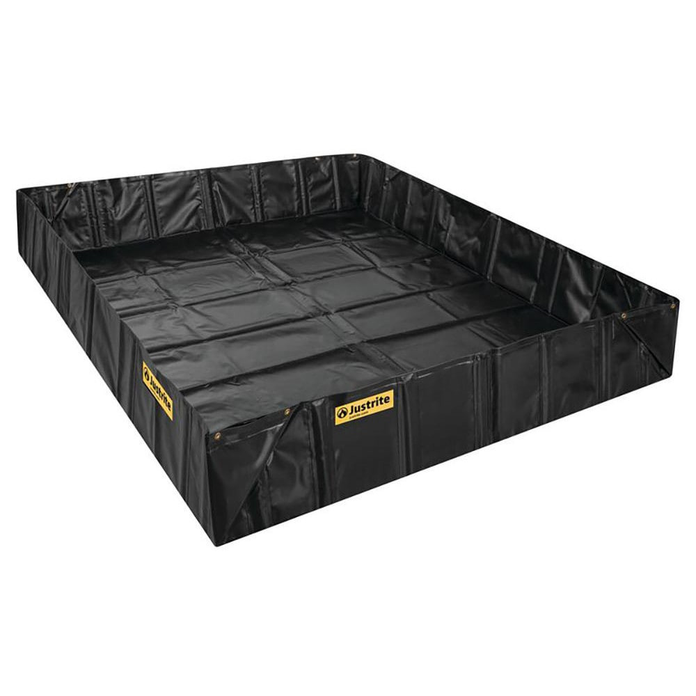 Justrite. 28079 Collapsible Berms & Pools; Type: Spill Berm ; Sump Capacity (Gal.): 5865.00 ; Material: PVC Coated Fabric ; Width (Feet): 56 ; Pool Color: Black ; Height (Inch): 12