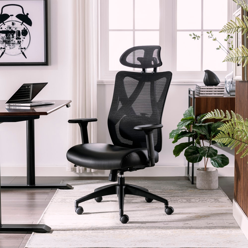 OFFICE DEPOT 52119-BLK Serta SitTrue Ridgefield Ergonomic Mesh/Vegan Leather High-Back Task Chair, Black