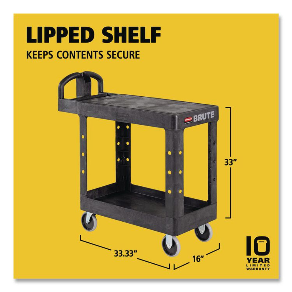 RUBBERMAID COMMERCIAL PROD. 450500BK Flat Shelf Utility Cart, Plastic, 2 Shelves, 500 lb Capacity, 19.19" x 37.88" x 33.33", Black