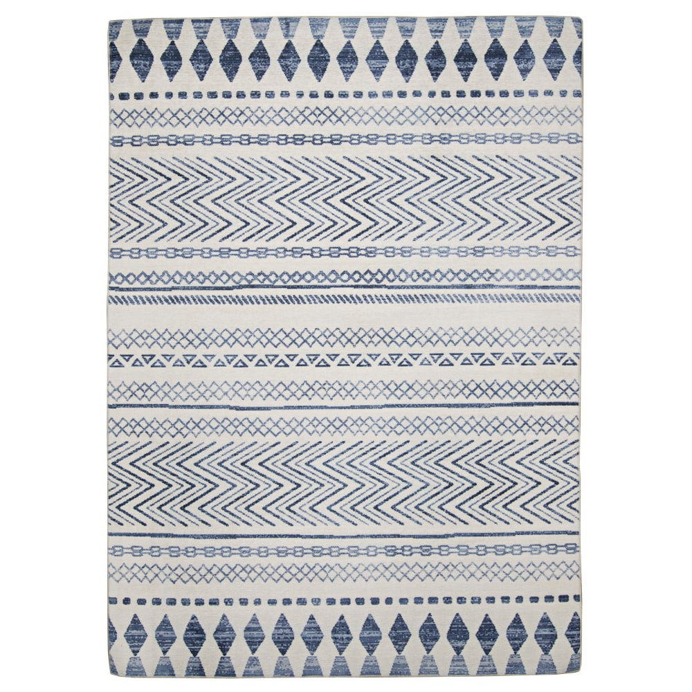 LINON HOME DECOR PRODUCTS, INC OD5005 Linon Washable Outdoor Area Rug, Gebert, 2ft x 3ft, Ivory/Blue