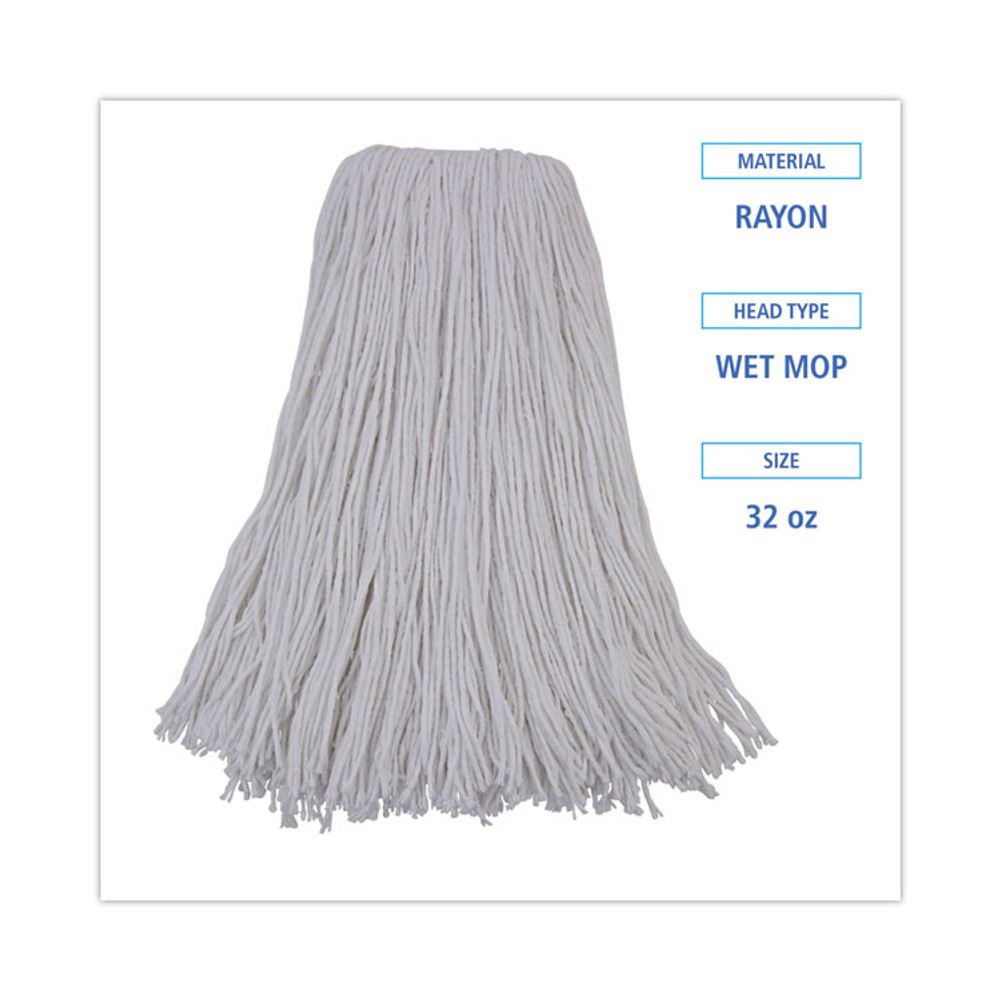 BOARDWALK 232R Mop Head, Premium Standard Head, Rayon Fiber, 32 oz, White, 12/Carton