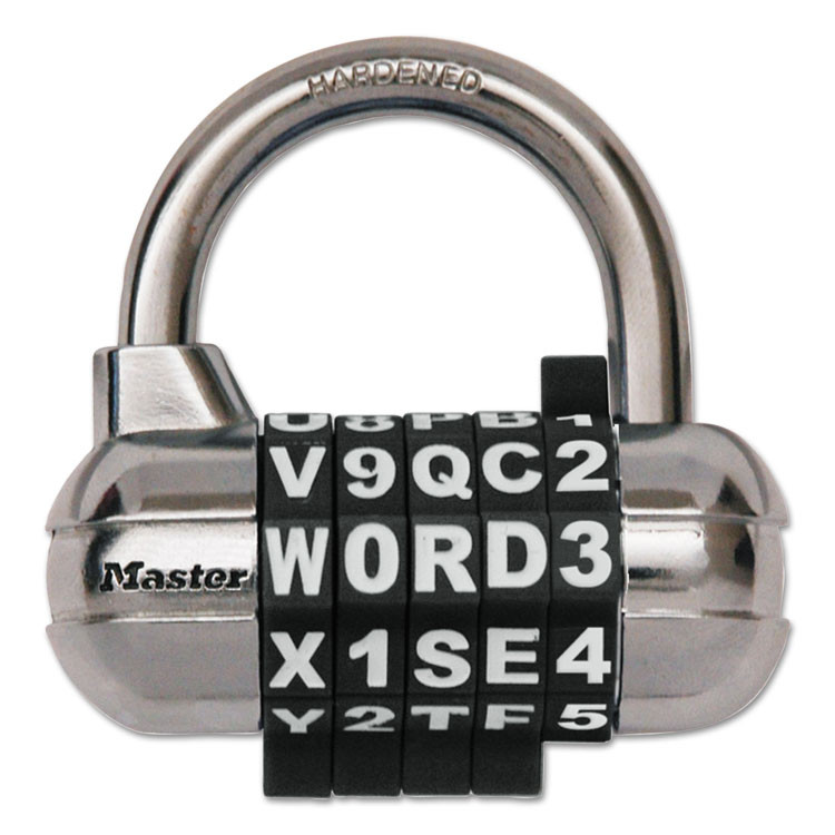 MASTER LOCK COMPANY 1534D Password Plus Combination Lock, Hardened Steel Shackle, 2.5" Wide, Chrome/Assorted