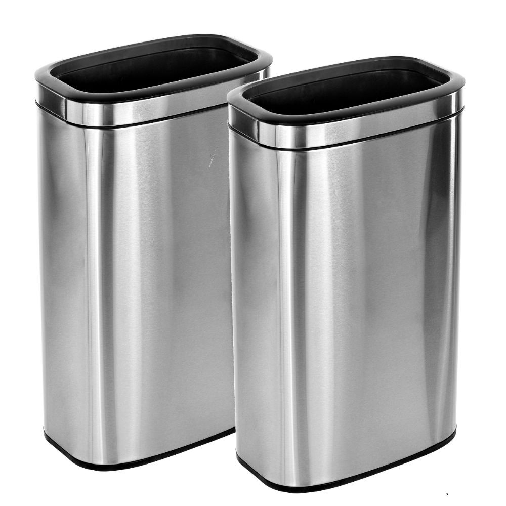 ADIR CORP. ALP470-40L-2PK Alpine Industries Stainless Steel Rectangular Liner Open Top Trash Cans, 10.5 Gallons, Silver, Pack Of 2 Cans