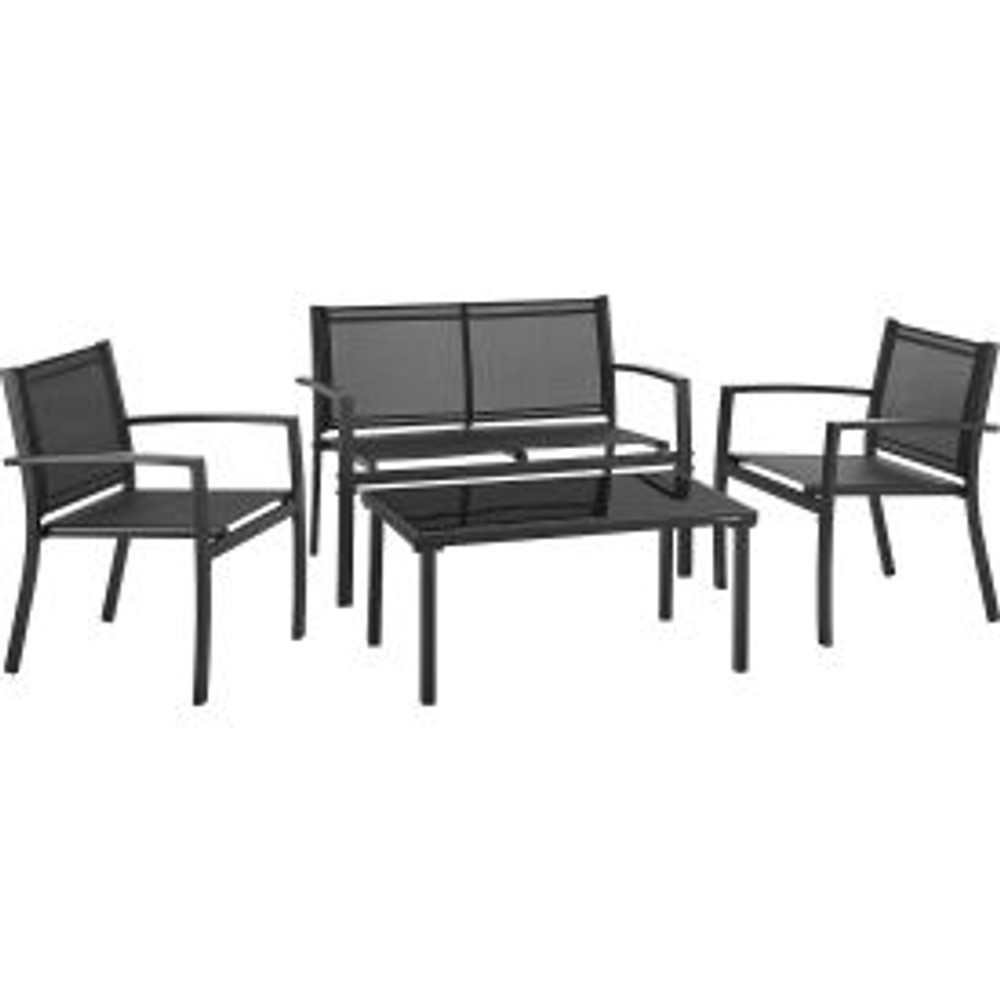 Global Industrial™ 4-Piece Outdoor Patio Set Glass Top Table Black p/n 348125BK