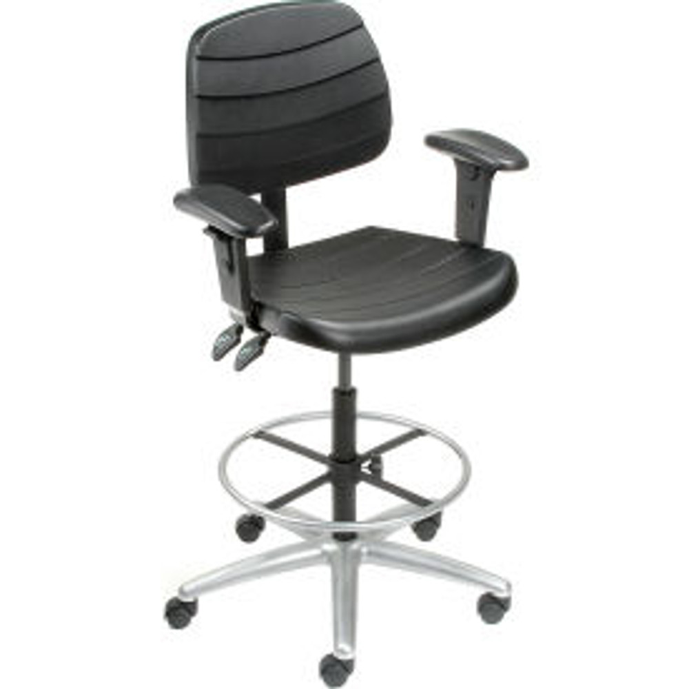 Global Industrial Interion® Shop Stool with Arms - Polyurethane - 6 Way Adjustable - Black p/n 250613