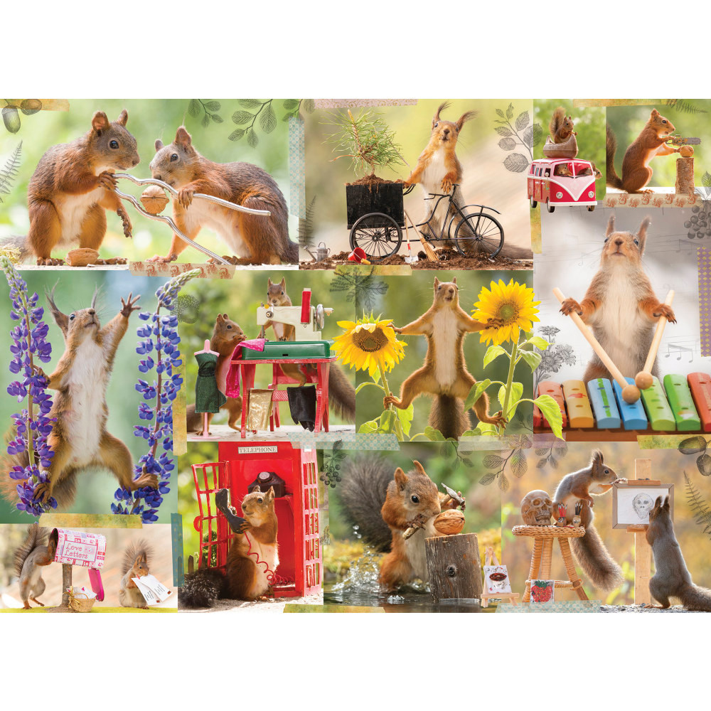 Pass the time with an engaging Willow Creek Press Puzzle. This 1,000-piece puzzle features precision-cut pieces that completely lock together, so the image truly shines when you are done.  1,000-piece puzzle measures 26-5/8in x 19-1/4in when complete.  Fully interlocking pieces are precisely cut to ensure a proper fit.  Pieces arrive in a poly bag to help ensure their protection.  Packaged in a 12in x 10in box.  Features adorable images of squirrels living their best life on photographer Geert Weggens window sill.