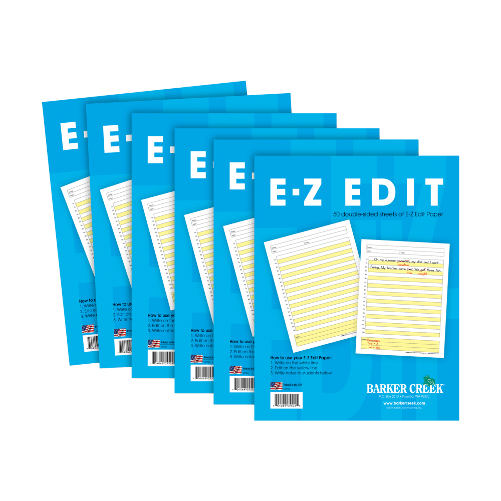 BARKER CREEK PUBLISHING, INC. BC550206 Barker Creek E-Z Edit Paper Set, Grades 1-College, 50 Sheets, Pack Of 6