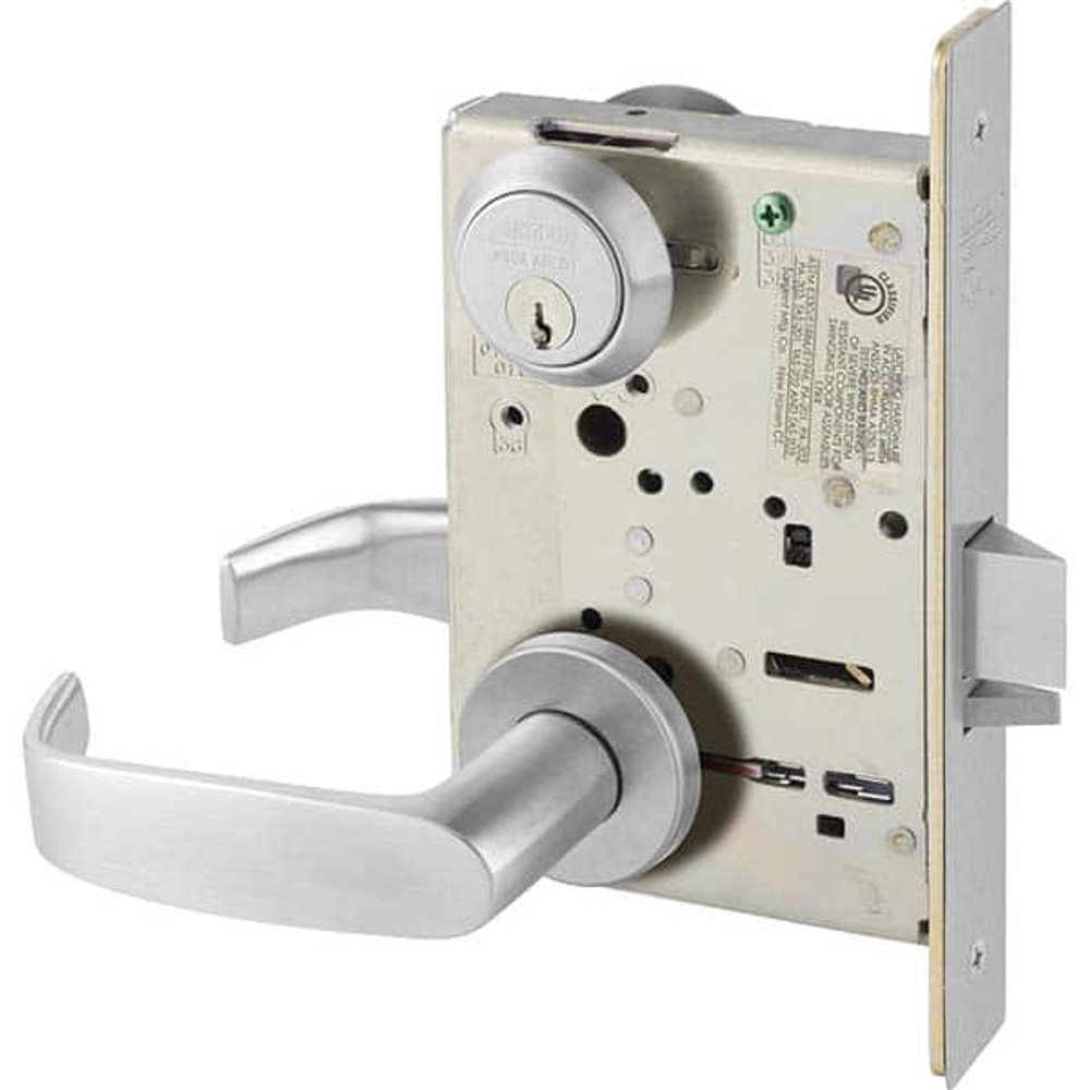 Sargent 8238 LNL 26D Lever Locksets; Type: Classroom; Door Thickness: 1-3/4; Key Type: Conventional; Back Set: 2-3/4; For Use With: Commercial Doors; Finish/Coating: Satin Chrome; Material: Steel; Material: Steel; Door Thickness: 1-3/4; Lockset Grade