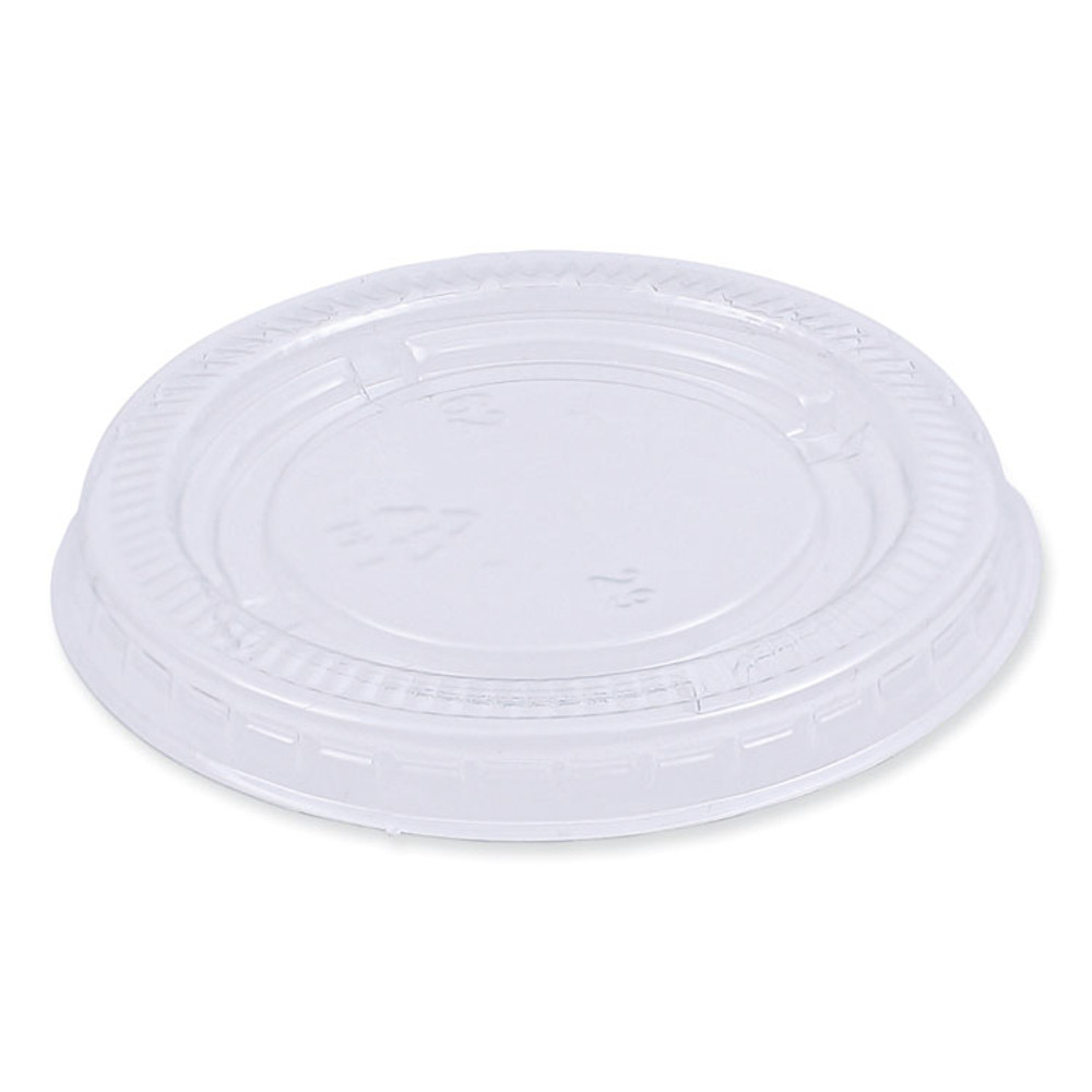 BOARDWALK PRTLID2 Souffle/Portion Cup Lids, Fits 1.5 oz and 2 oz Portion Cups, Plastic, Clear, 2,500/Carton