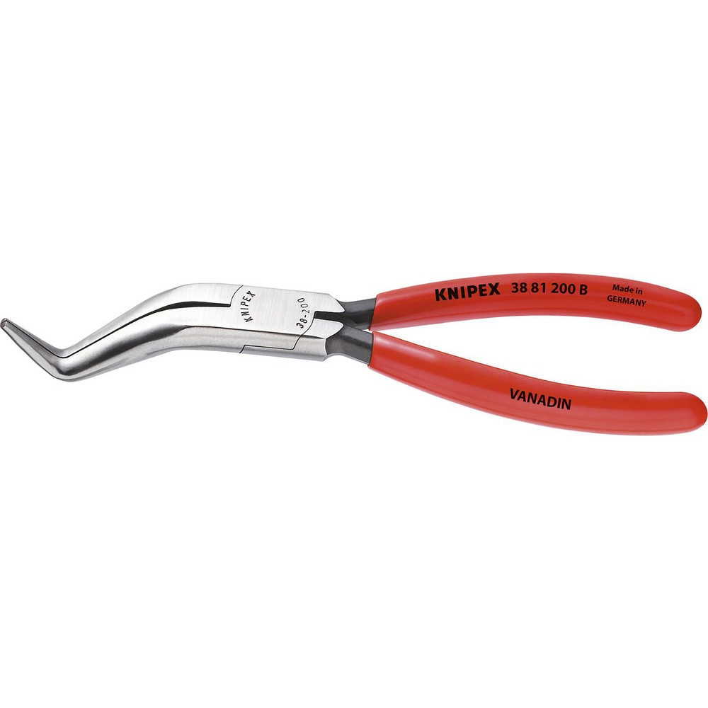 Knipex 38 81 200 B Long Nose Pliers; Pliers Type: Mechanic's Pliers; Long Nose Pliers; Cutting ; Jaw Texture: Crosshatch ; Jaw Length (Inch): 2-3/64 ; Jaw Width (Inch): 45/64 ; Jaw Bend: 0.112 ; Handle Type: Comfort Grip