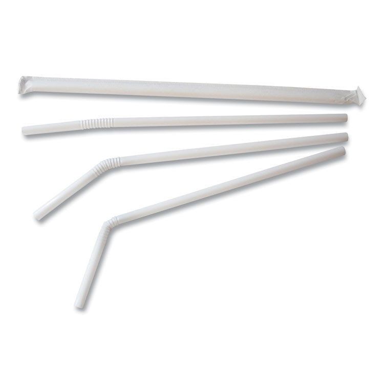 BERK ENTERPRISES INC Berkley Square 1245100 Individually Wrapped Straws, 7.75", Polypropylene, White, 400/Box