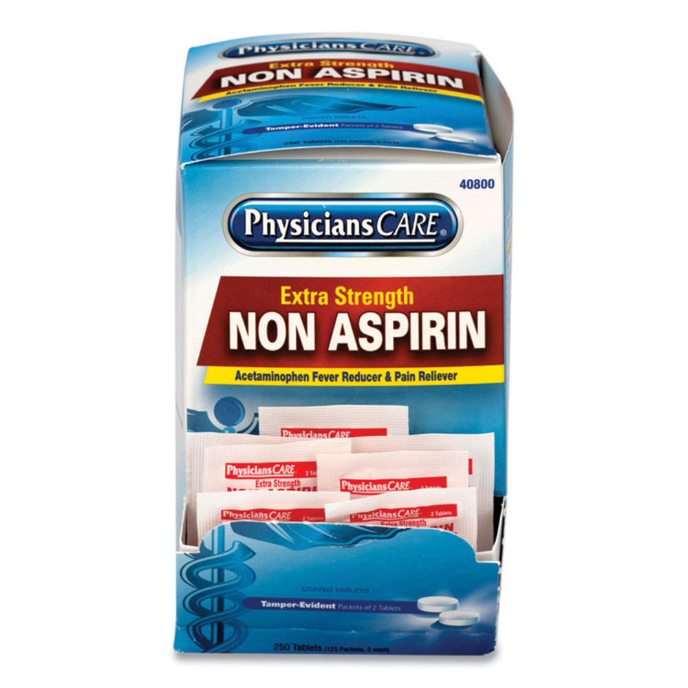 ACME UNITED CORPORATION PhysiciansCare® 40800 Pain Relievers/Medicines, XStrength Non-Aspirin Acetaminophen, 2/Packet, 125 Packets/Box