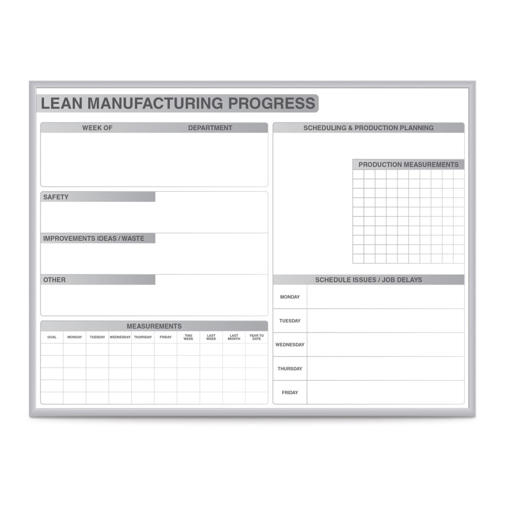 GHENT MANUFACTURING INC. Ghent GRPM302M-46  Lean Manufacturing Magnetic Dry-Erase Whiteboard, 48in x 72in, Aluminum Frame With Silver Finish