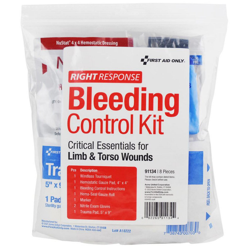 First Aid Only 91134-001 Emergency Prep Kits; Kit Type: Bleeding Control ; Container Type: Bag ; Container Material: Plastic ; Color: Clear