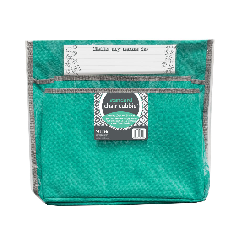 Make sure students can keep supplies nearby with the C-Line Canvas Chair Cubbie. This cubbie slides over a chair, offering 2 pockets to help keep items safety stored during class.  Made of durable canvas for everyday use.  Designed to slide over the top of a chair to add storage space.  Dual pockets help students store binders, desk accessories and more.  Allows insertion of a name card into the stitched vinyl pocket.  Weight capacity tested to support 10 lb.  Designed to fit chairs that measure 12in.