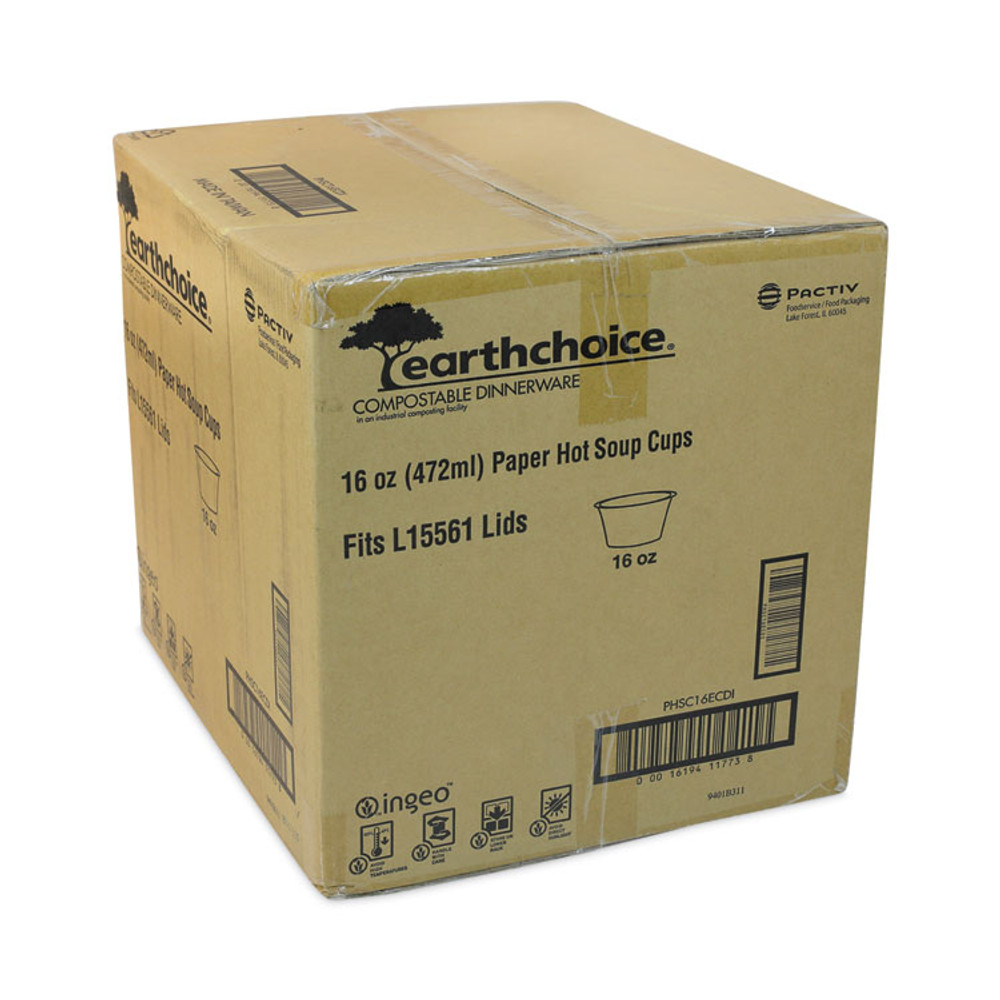 PACTIV EVERGREEN CORPORATION PHSC16ECDI EarthChoice Compostable Soup Cup Large, 16 oz, 3.63" Diameter x 3.88" h, Green, Paper, 500/Carton