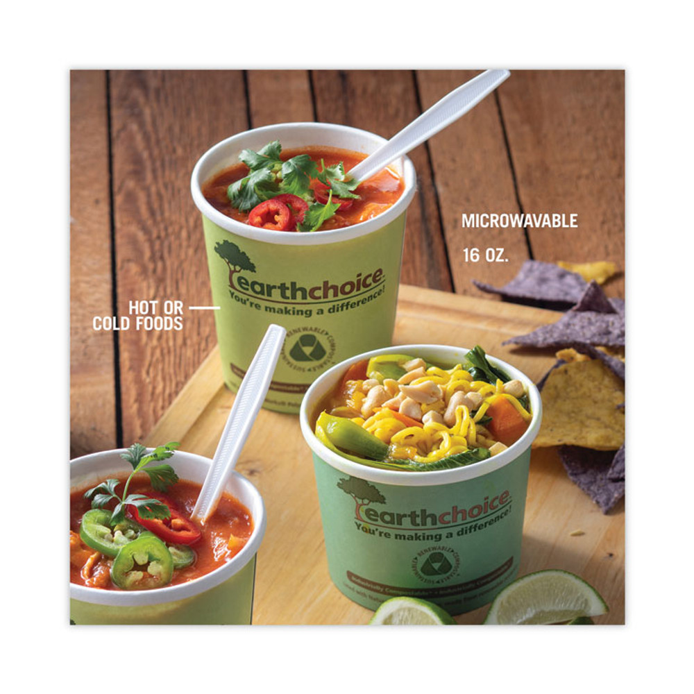 PACTIV EVERGREEN CORPORATION PHSC16ECDI EarthChoice Compostable Soup Cup Large, 16 oz, 3.63" Diameter x 3.88" h, Green, Paper, 500/Carton