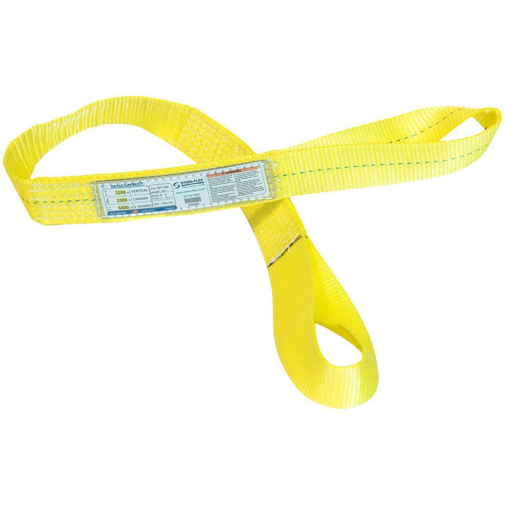 Stren-Flex EET-2-902P-04 Eye & Eye Sling: 2" Wide, 4' Long, 6,400 lb Vertical, 5,000 lb Choker, 12,800 lb Basket, Polyester