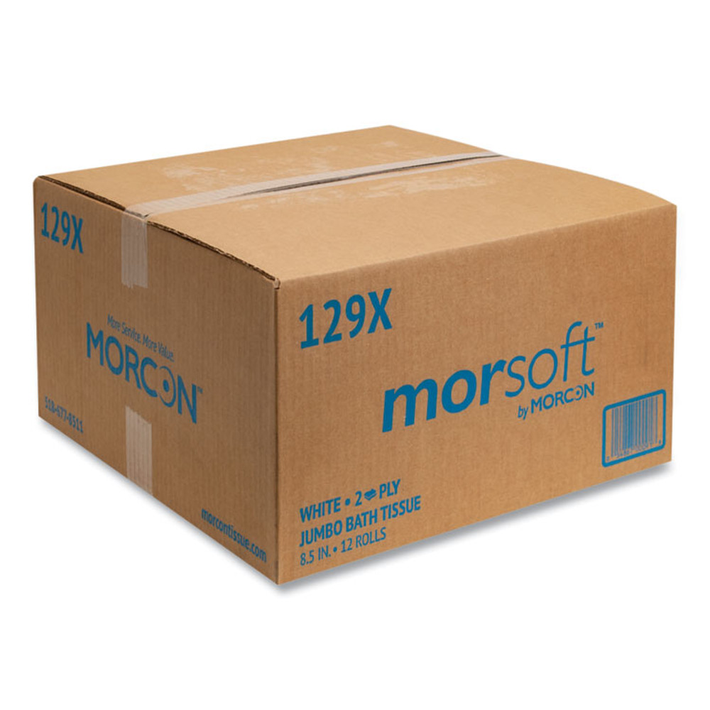 MORCON Tissue 129X Jumbo Bath Tissue, Septic Safe, 2-Ply, 3.3" x 500 ft, White, 12 Rolls/Carton