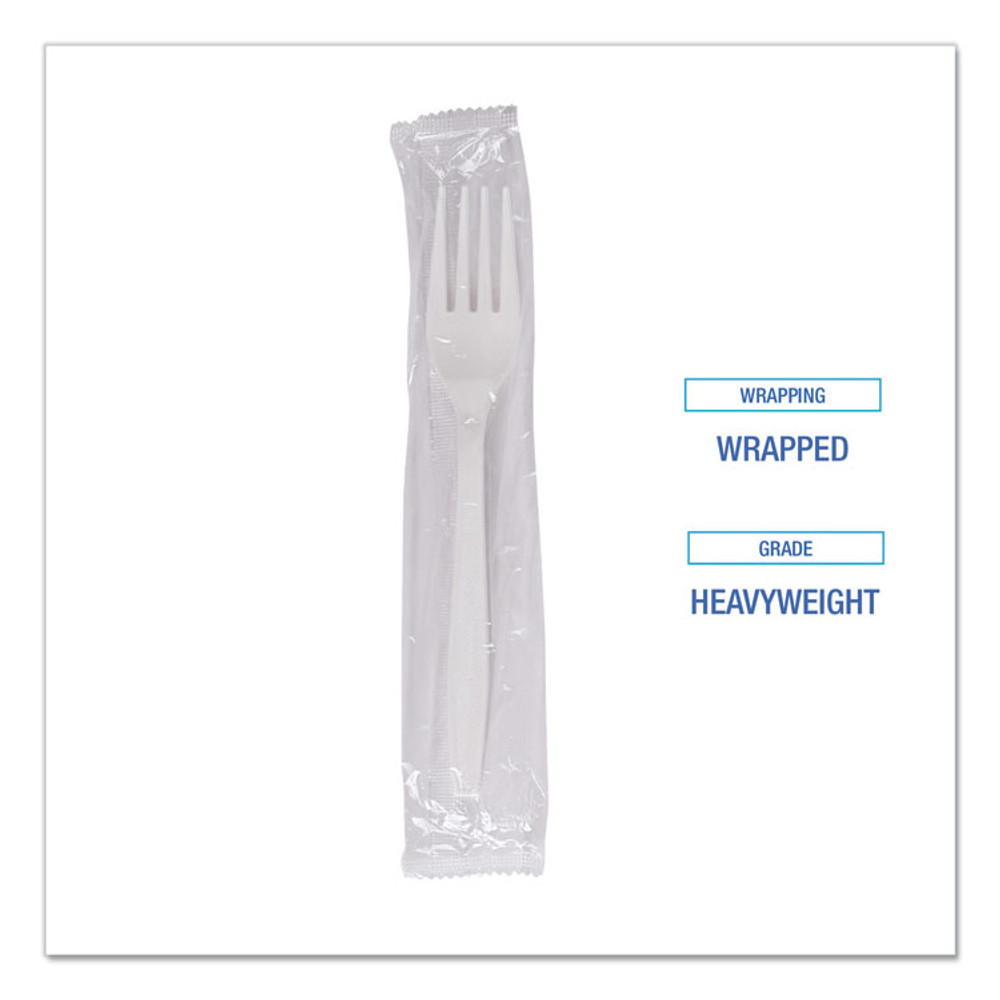 BOARDWALK FORKHWPPWIW Heavyweight Wrapped Polypropylene Cutlery, Fork, Plastic, White, 1,000/Carton