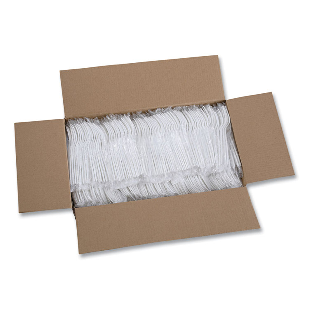 BOARDWALK FORKHWPPWIW Heavyweight Wrapped Polypropylene Cutlery, Fork, Plastic, White, 1,000/Carton