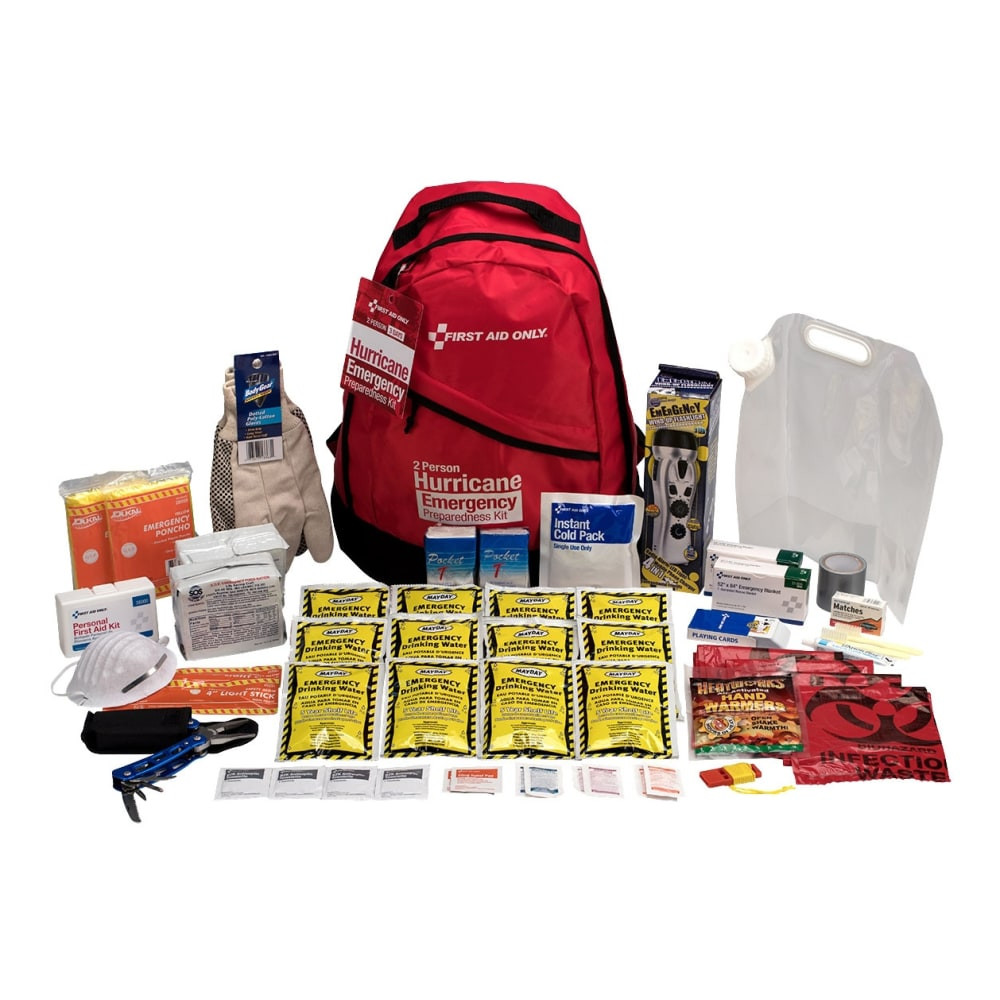 FIRST AID ONLY, INC. 91055 First Aid Only Emergency Preparedness Hurricane Backpack, 2 Person, Red, 54 Pieces