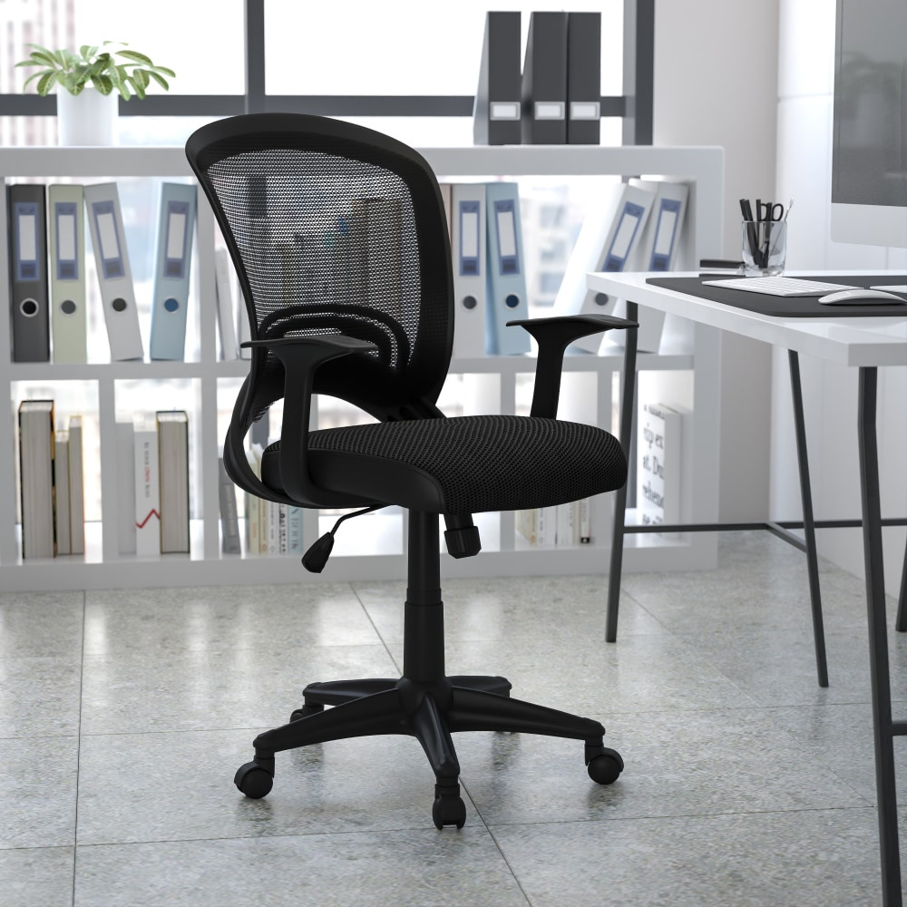 FLASH FURNITURE HL-0007-GG  Mesh Mid-Back Swivel Task Chair With Padded Seat, Black