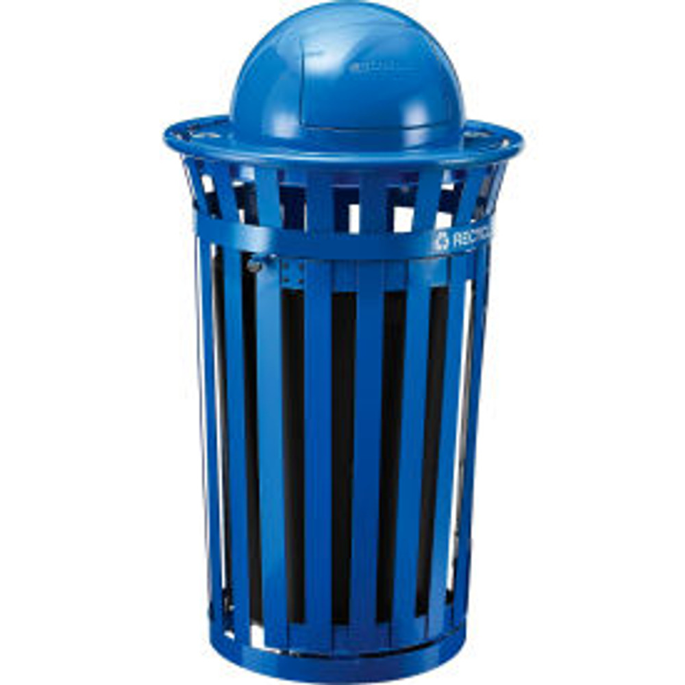 Global Industrial™ Outdoor Slatted Recycling Can w/Access Door & Dome Lid 36 Gallon Blue p/n 261947BL