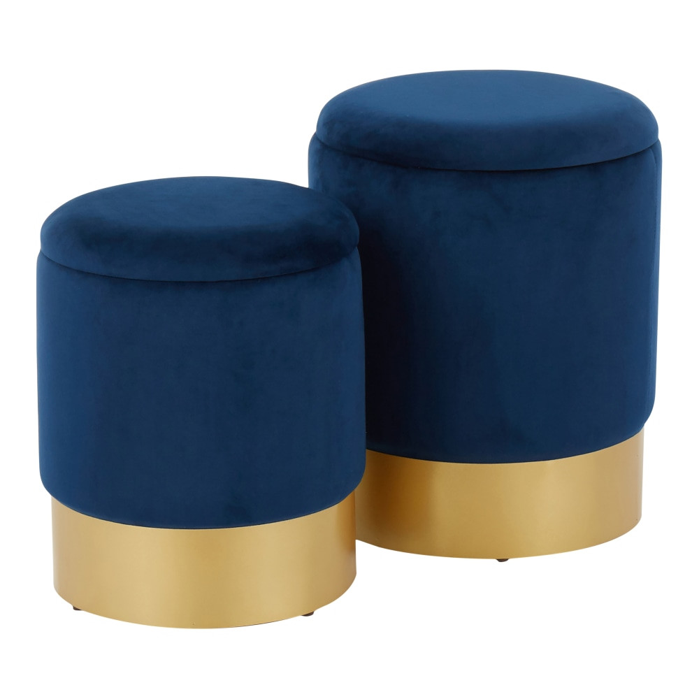 LUMISOURCE, LLC OT-MARLA AUVBU LumiSource Marla Nesting Ottomans, Gold/Blue, Set Of 2 Ottomans