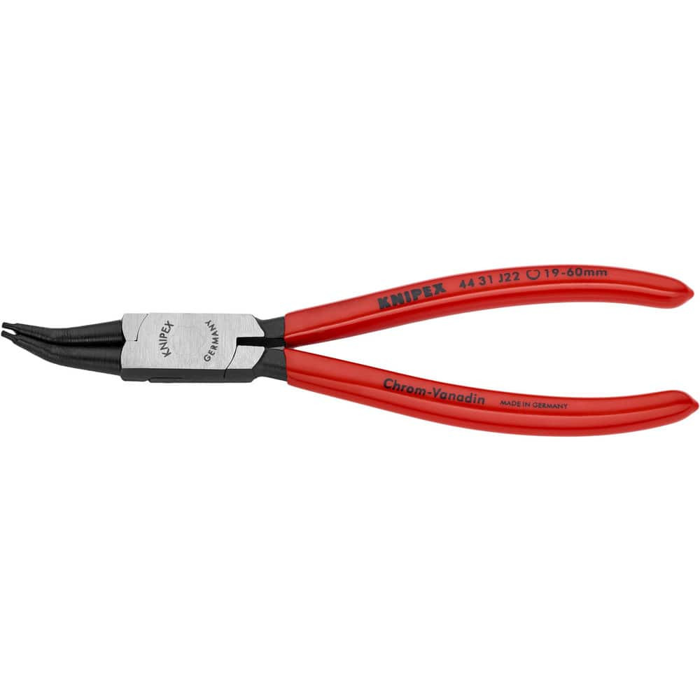 Knipex 44 31 J42 Retaining Ring Pliers; Type: Internal Snap Ring Pliers ; Tip Angle: 45 ; Ring Diameter Range (Inch): 3-11/32 to 5-1/2 ; Overall Length (Inch): 12-1/4in ; Tip Type: Fixed ; Body Material: Chrome Vanadium Steel