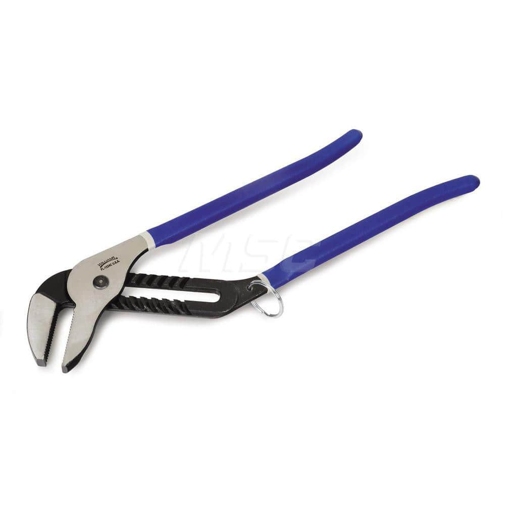 Williams PL-1520C-TH Slip Joint Pliers; Jaw Length (Inch): 5/16; Overall Length Range: 10" and Longer; Overall Length (Inch): 10; Type: Tethered Slip Joint Pliers; Jaw Width (Inch): 5/16; Jaw Type: Serrated; Standard; Handle Material: Steel w/Rubber 