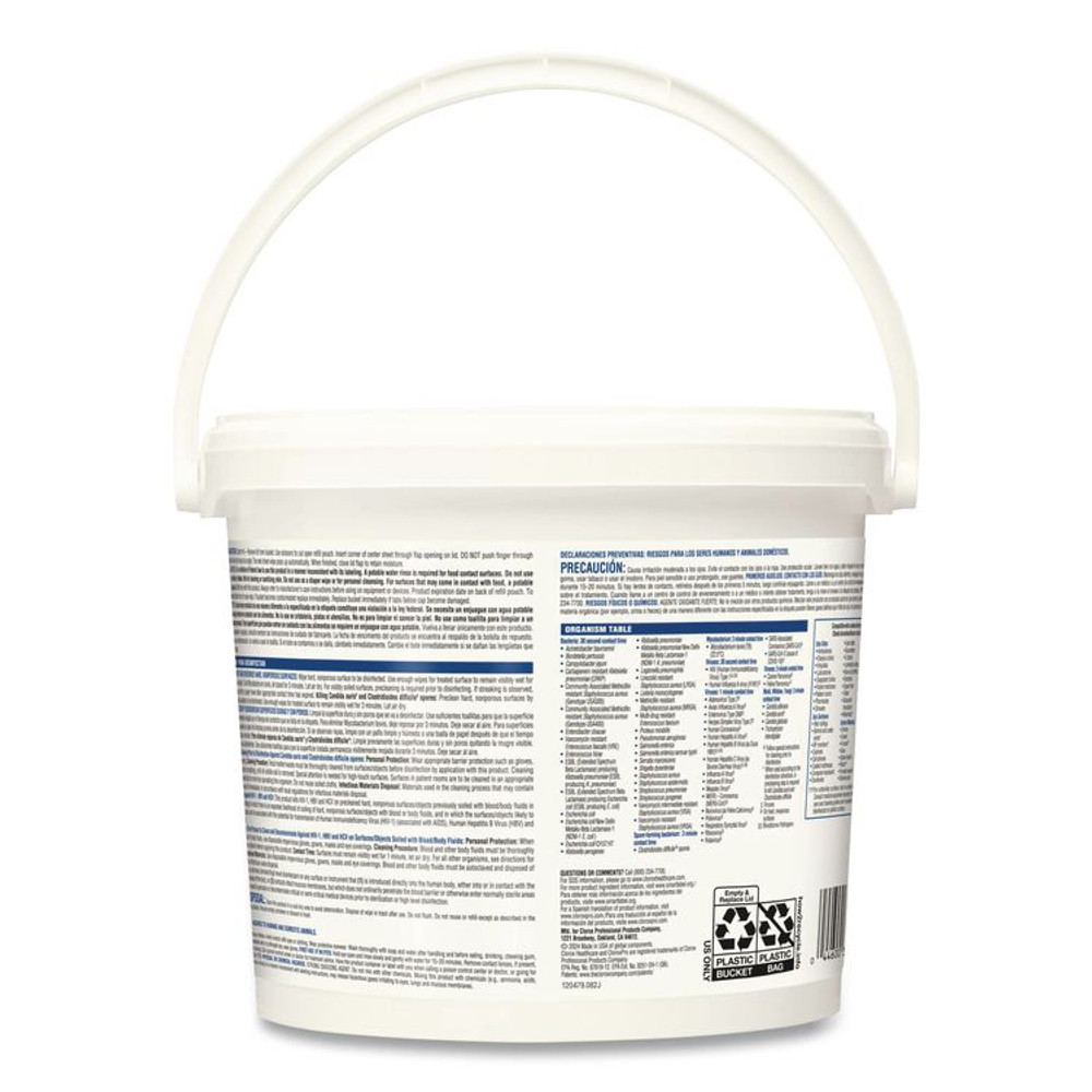 CLOROX SALES CO. Healthcare® 30358CT Bleach Germicidal Wipes, 1-Ply, 12 x 12, Unscented, White, 110/Bucket, 2 Buckets/Carton