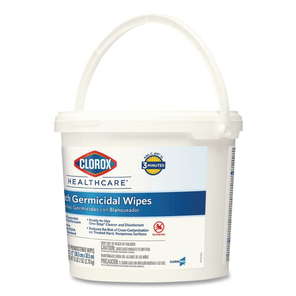 CLOROX SALES CO. Healthcare® 30358CT Bleach Germicidal Wipes, 1-Ply, 12 x 12, Unscented, White, 110/Bucket, 2 Buckets/Carton